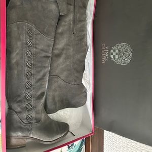 Vince Camuto Gray Suede Knee Length Boots, Wide Calf, Size 8